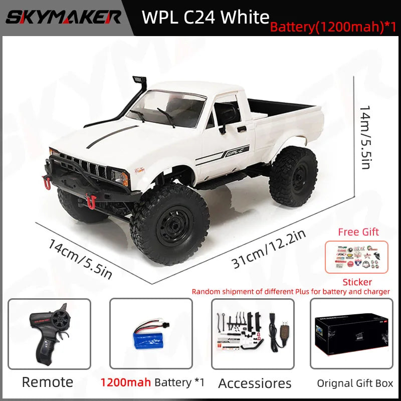 WPL C24-1 RC Car – 1:16 4WD Rock Crawler with LED Lights