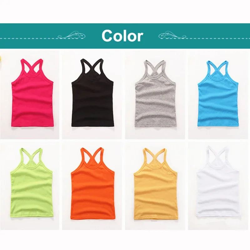 Girls Summer Cotton Vest – Sleeveless Solid Color T-Shirt