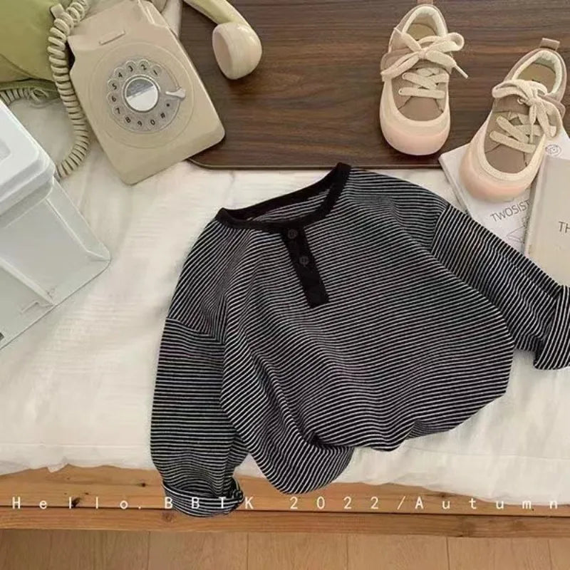 Kids Spring/Autumn Striped Long-Sleeve Top – Korean Style