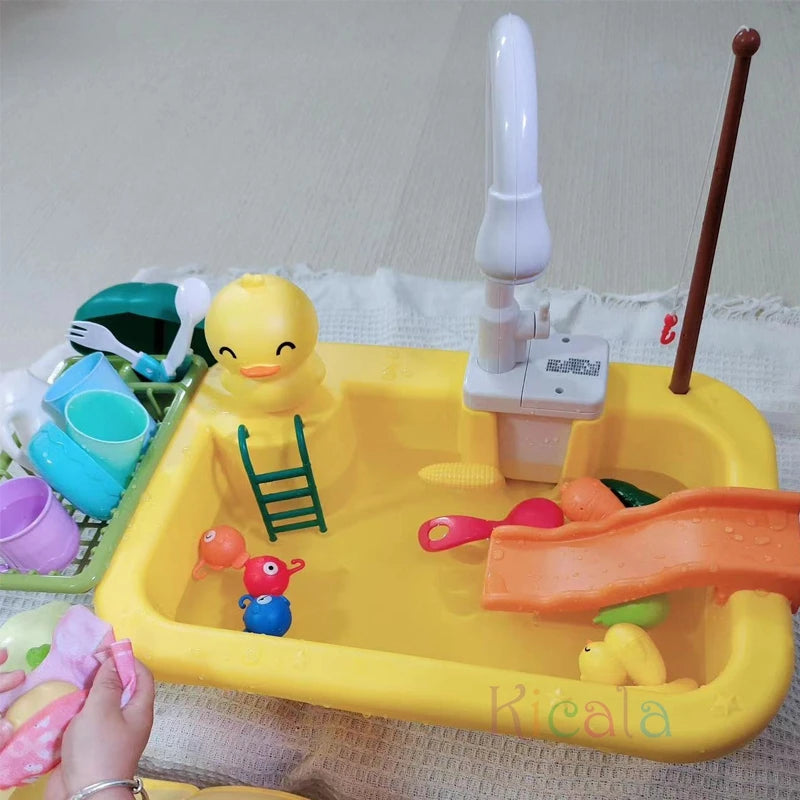 Kids Electric Dishwasher Toy – Pretend Play Kitchen Set