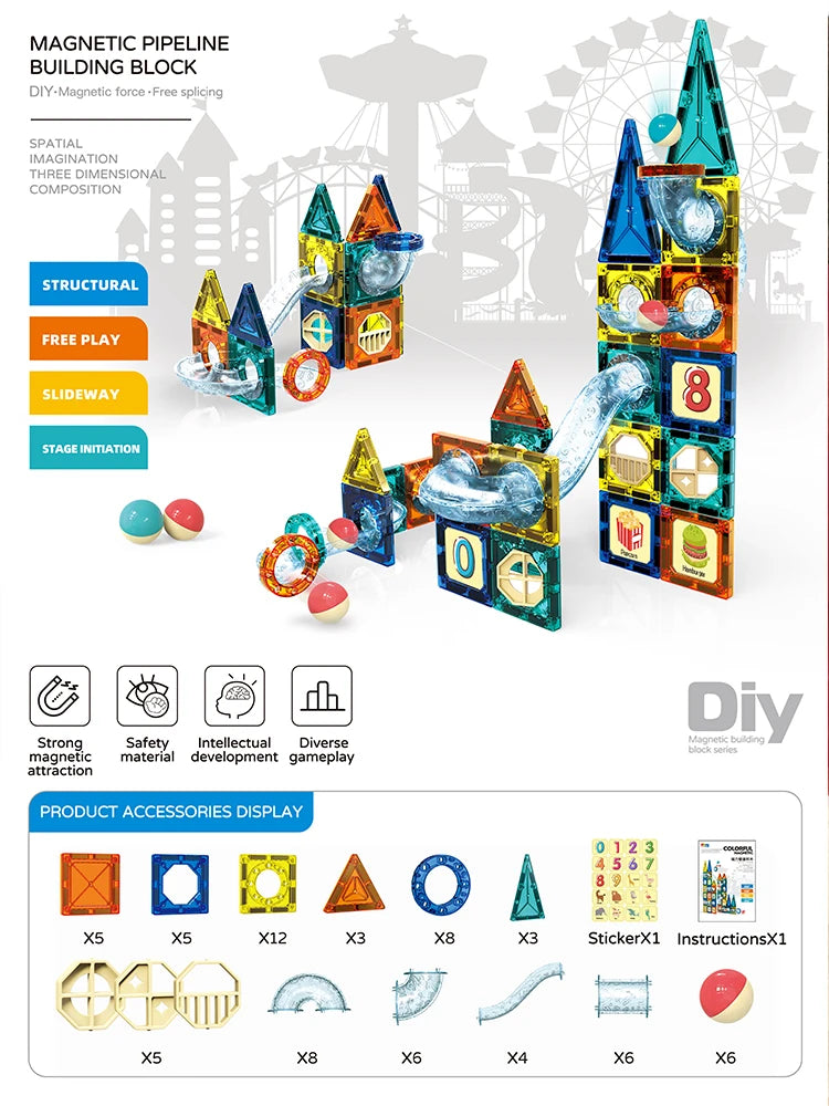 73PCS Magnetic Pipe Building Blocks – Educational Playset for Kids