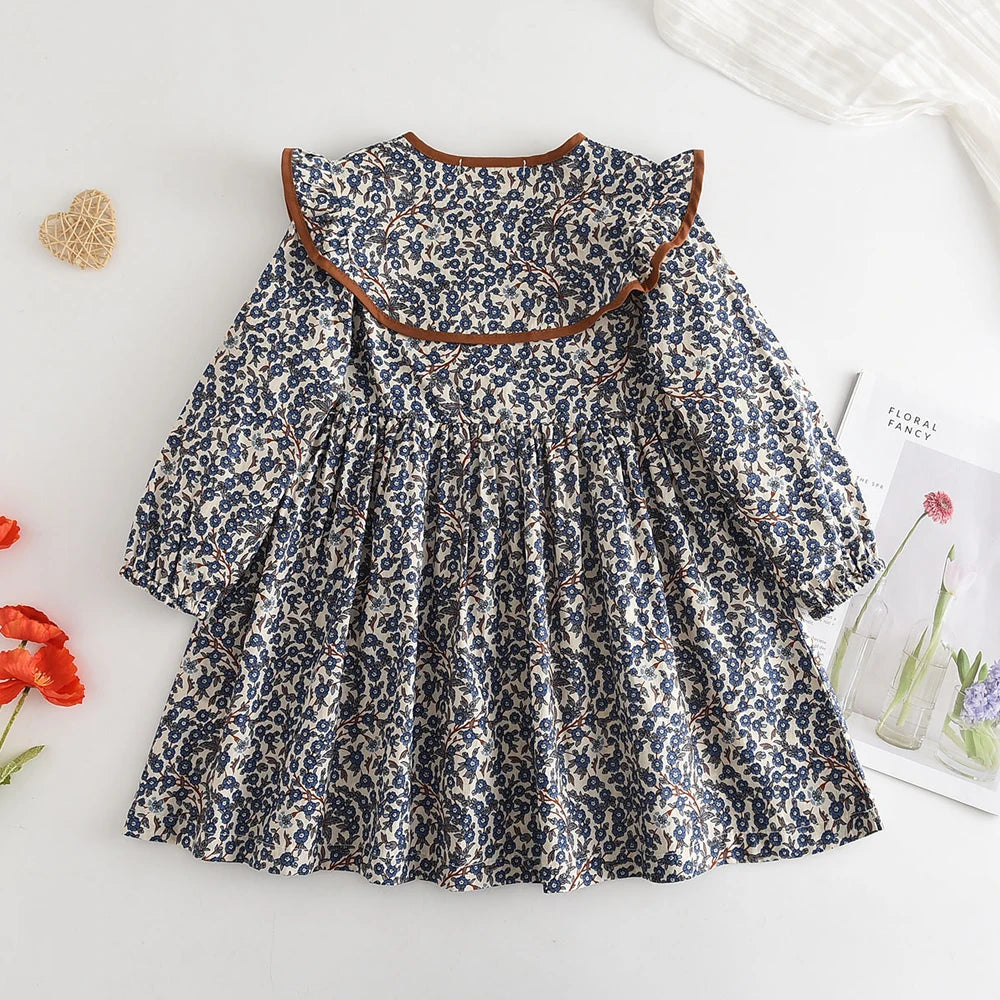 Girls Long Sleeve Flower Print Dress – Autumn/Spring Princess Dress