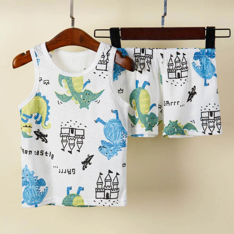 Kids Summer Pajama Set – Dinosaur Cartoon Vest & Shorts