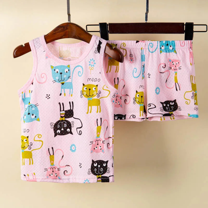 Kids Summer Pajama Set – Dinosaur Cartoon Vest & Shorts