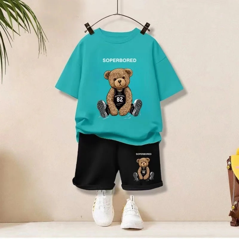 Kids Summer Cartoon Set – Short Sleeve Top & Shorts 2PCS