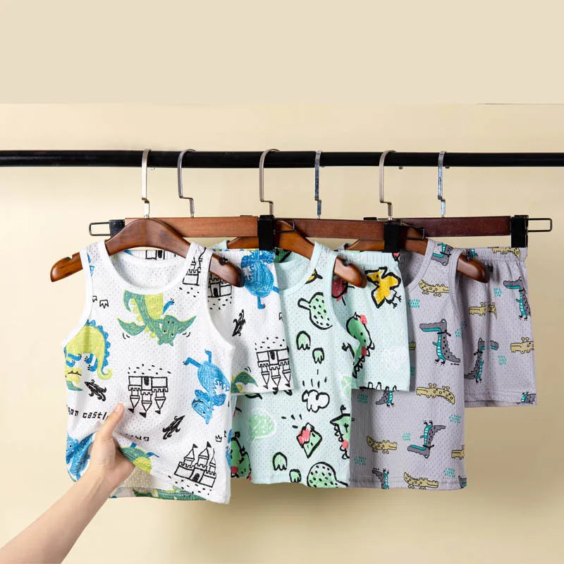 Kids Summer Pajama Set – Dinosaur Cartoon Vest & Shorts
