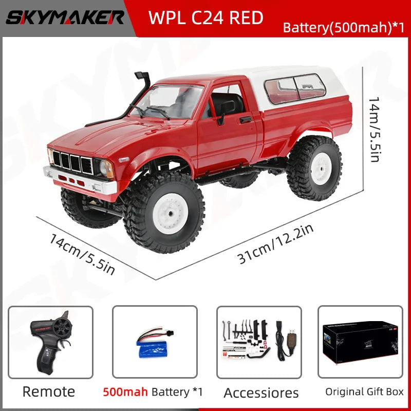 WPL C24-1 RC Car – 1:16 4WD Rock Crawler with LED Lights