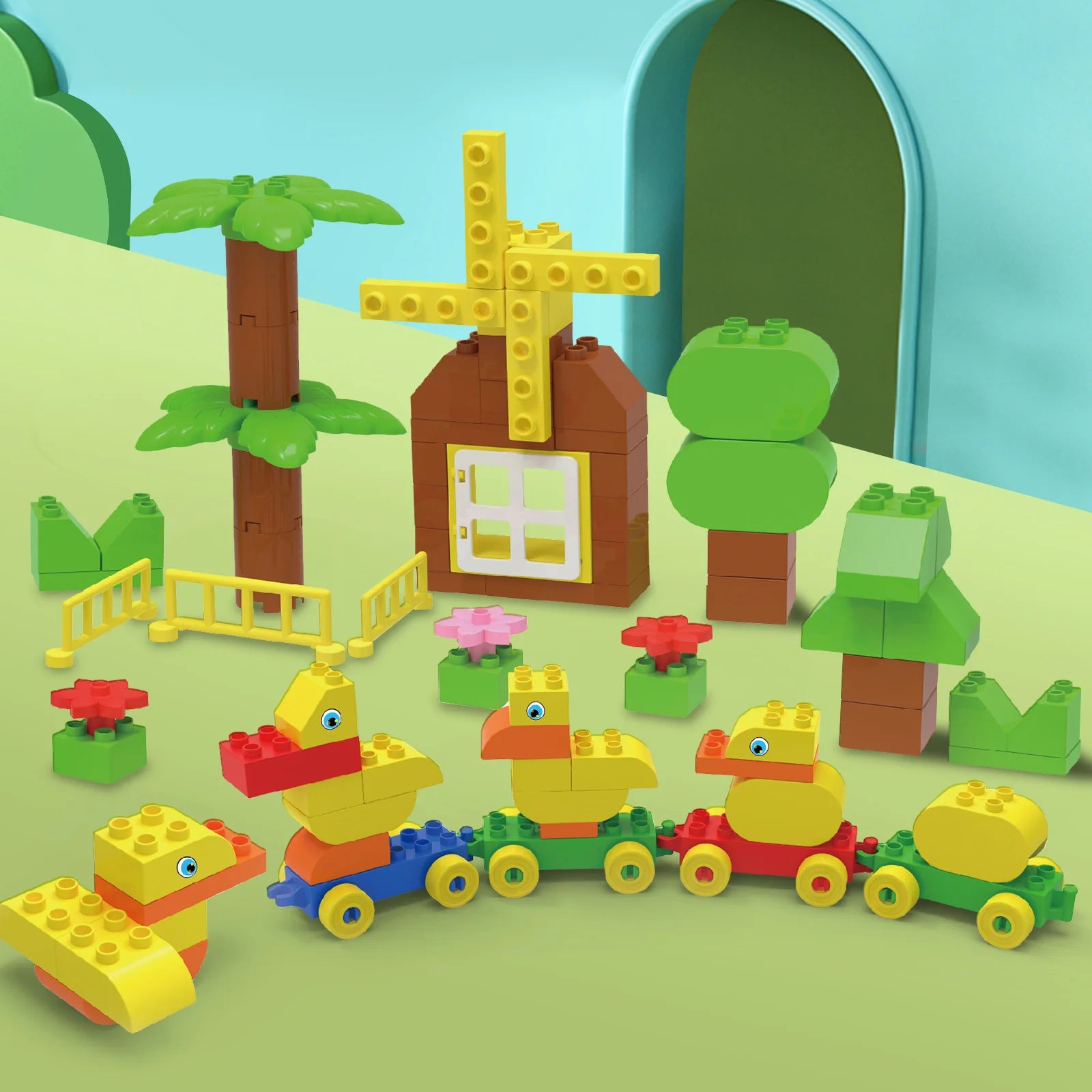 Stacking Train & Duck Farm Building Blocks – 94PCS Toddler Toy