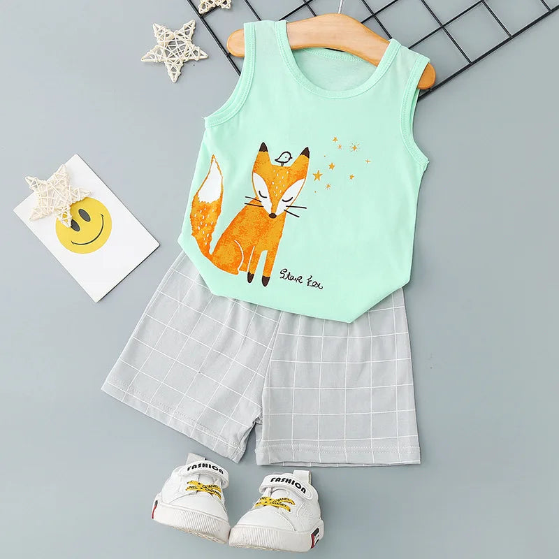 Kids Summer Pajama Set – Dinosaur Cartoon Vest & Shorts