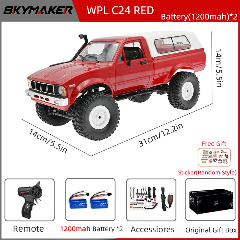 WPL C24-1 RC Car – 1:16 4WD Rock Crawler with LED Lights