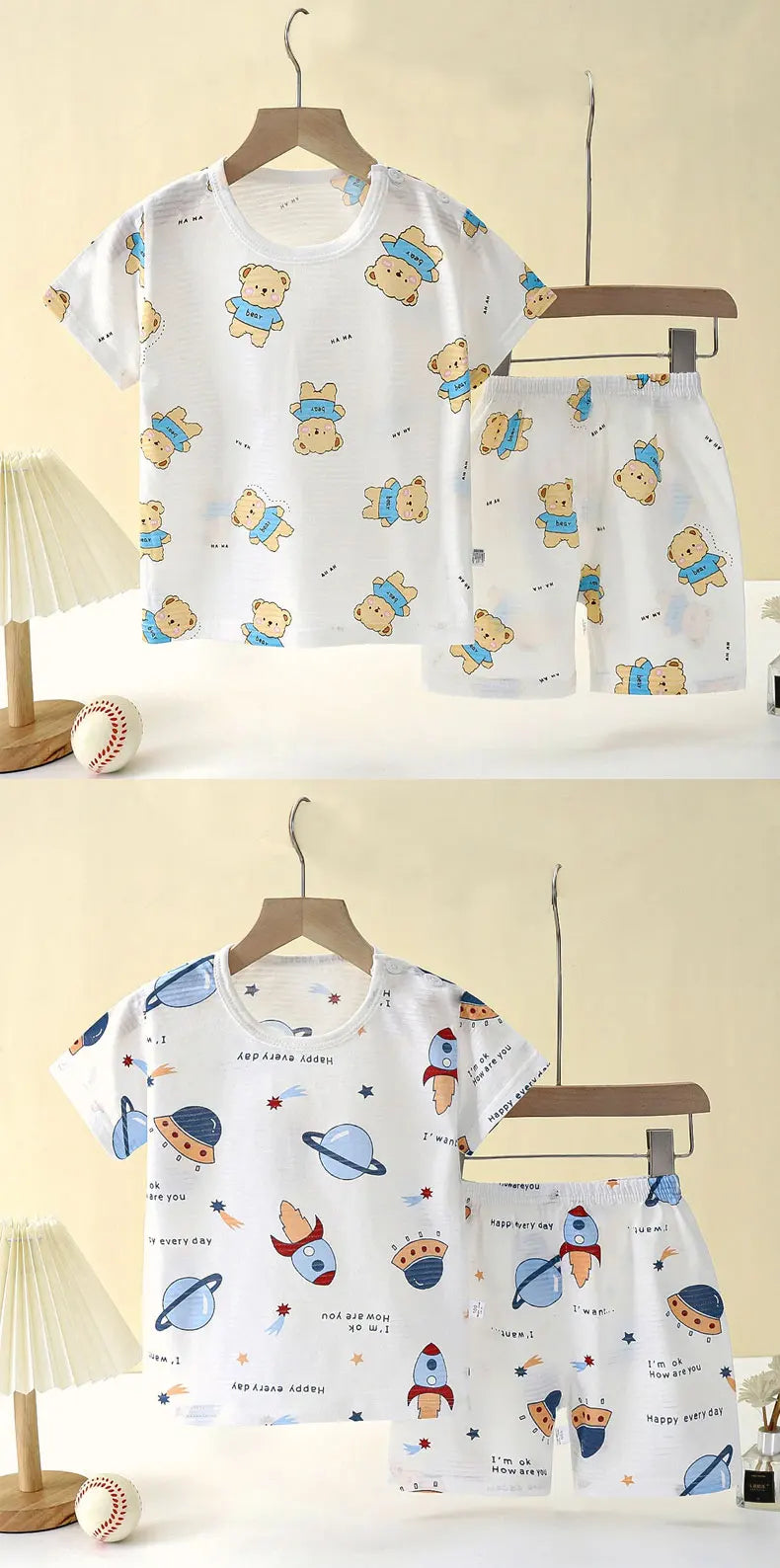 Cotton Baby Pajama Set – Cute Cartoon Short Sleeve Sleepwear
