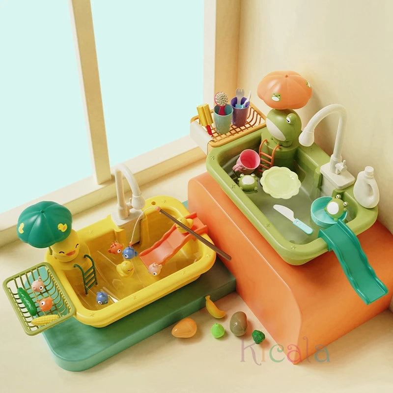Kids Electric Dishwasher Toy – Pretend Play Kitchen Set