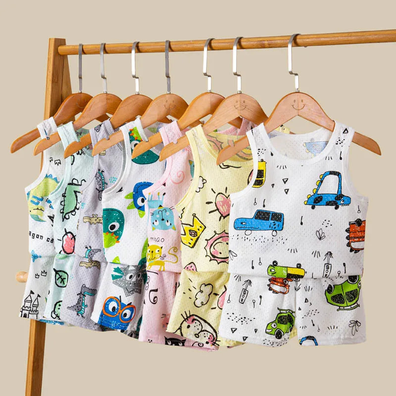 Kids Summer Pajama Set – Dinosaur Cartoon Vest & Shorts
