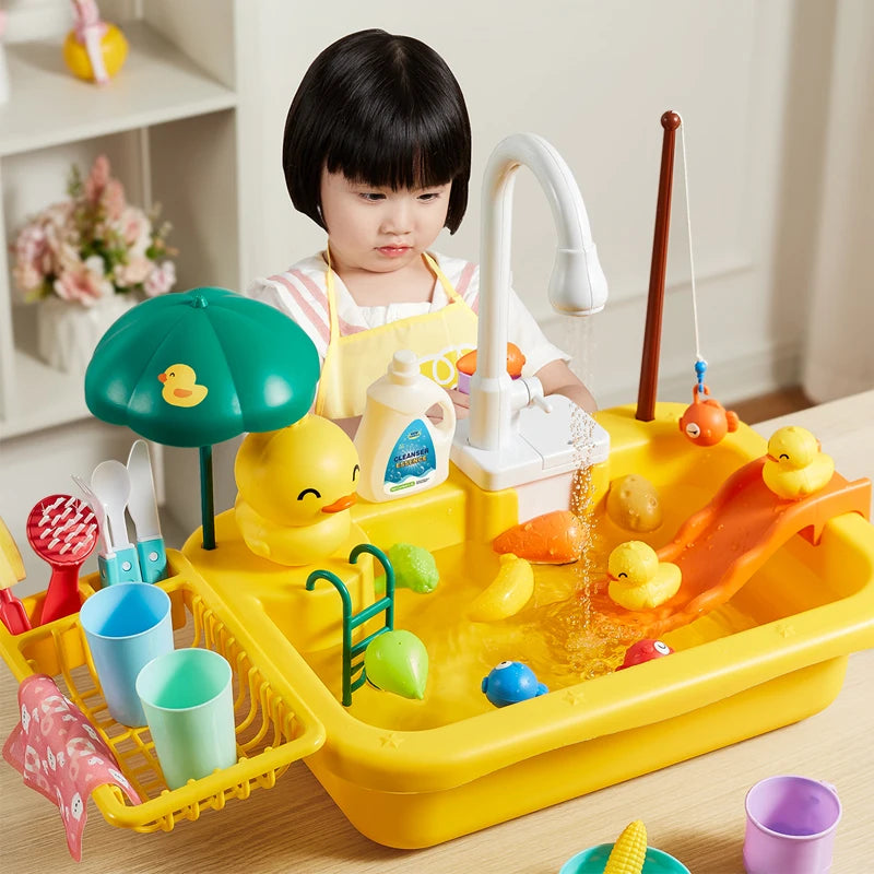 Kids Electric Dishwasher Toy – Pretend Play Kitchen Set