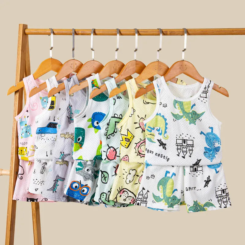 Kids Summer Pajama Set – Dinosaur Cartoon Vest & Shorts