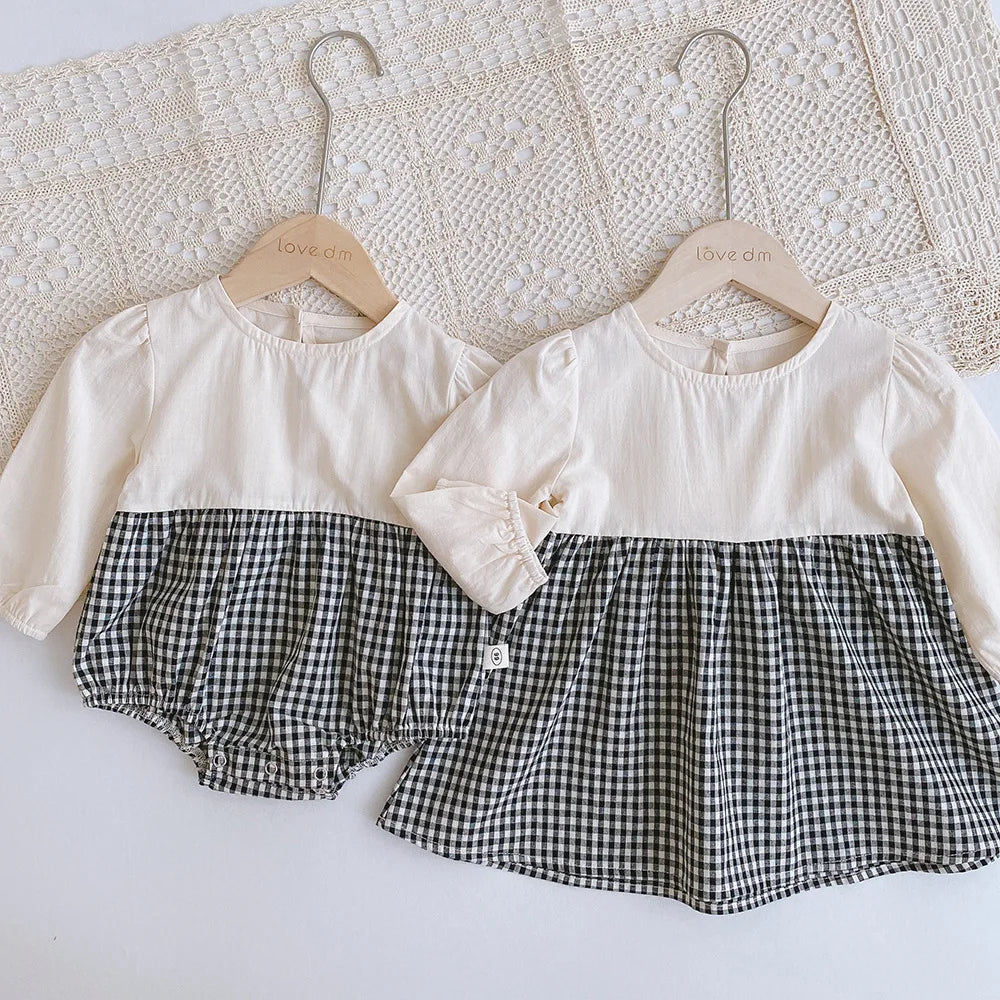 Baby Plaid Dungaree Dress – One-Piece Romper for Girls