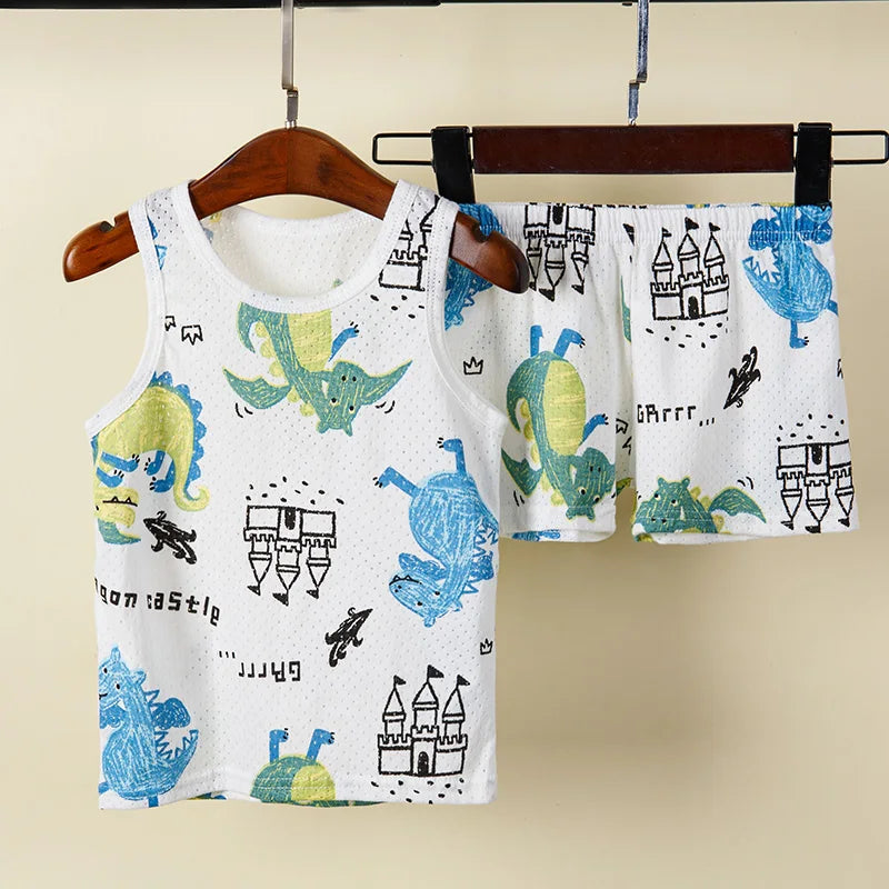 Kids Summer Pajama Set – Dinosaur Cartoon Vest & Shorts