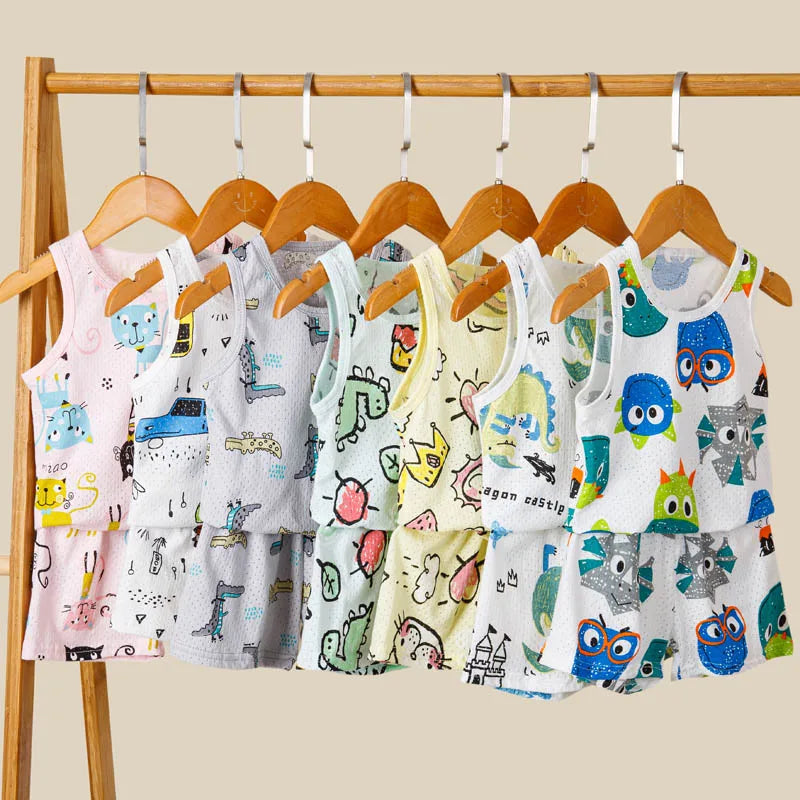 Kids Summer Pajama Set – Dinosaur Cartoon Vest & Shorts