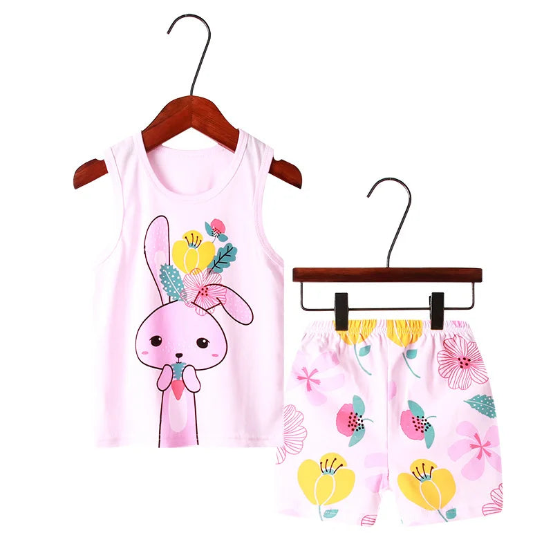 Kids Summer Pajama Set – Dinosaur Cartoon Vest & Shorts