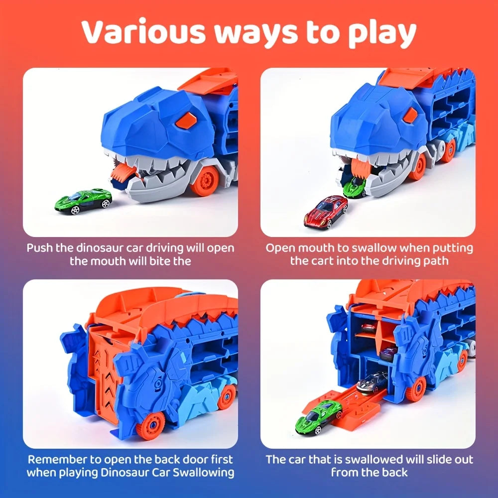 Toddler Truck Toy with Folding Dinosaur Track & 8 Race Cars