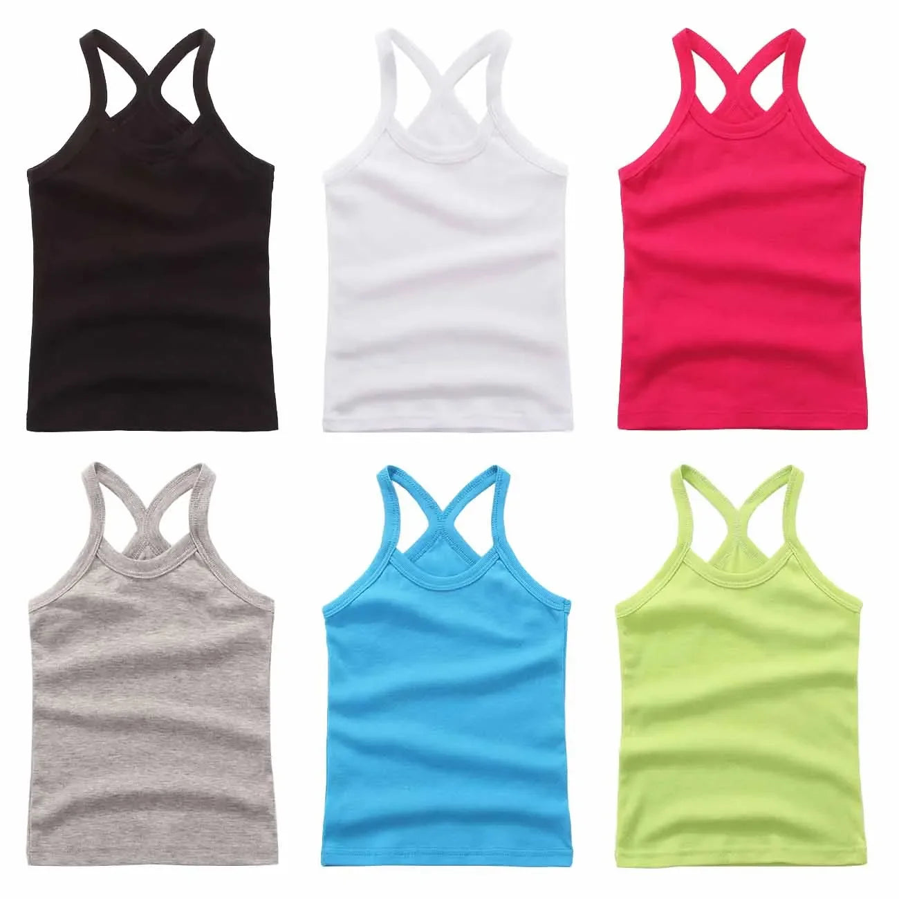 Girls Summer Cotton Vest – Sleeveless Solid Color T-Shirt