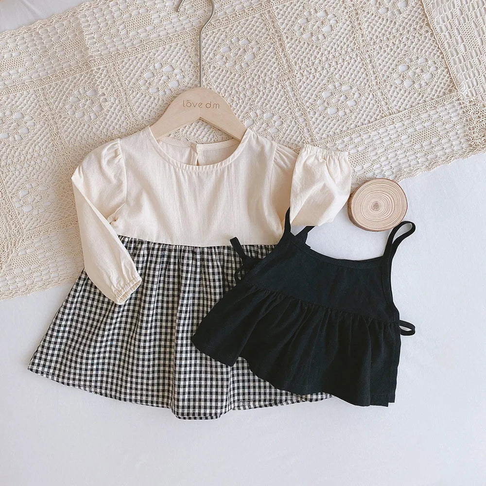 Baby Plaid Dungaree Dress – One-Piece Romper for Girls