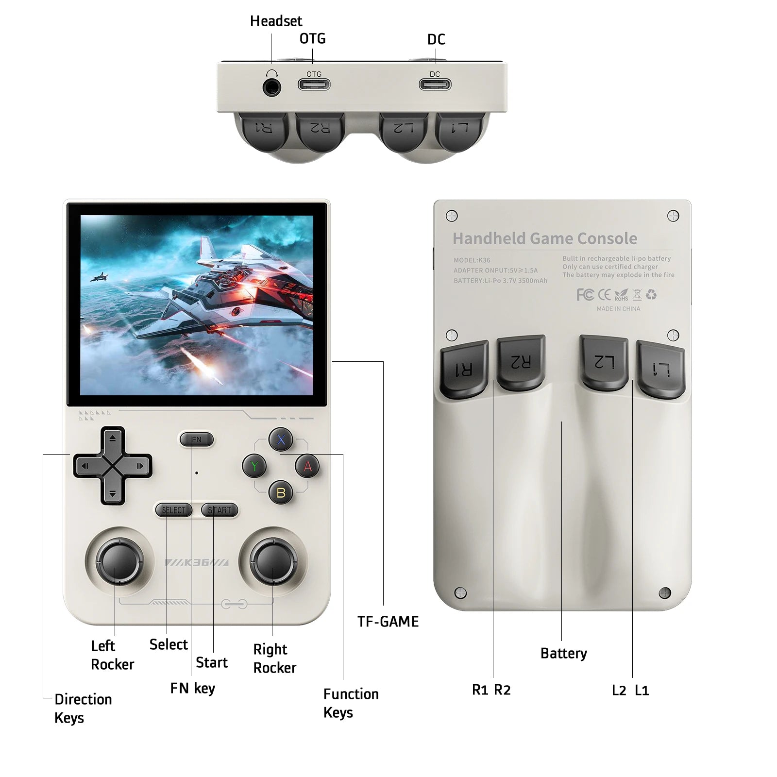 GAMINJA K36 Handheld Game Console – 3.5" IPS Screen