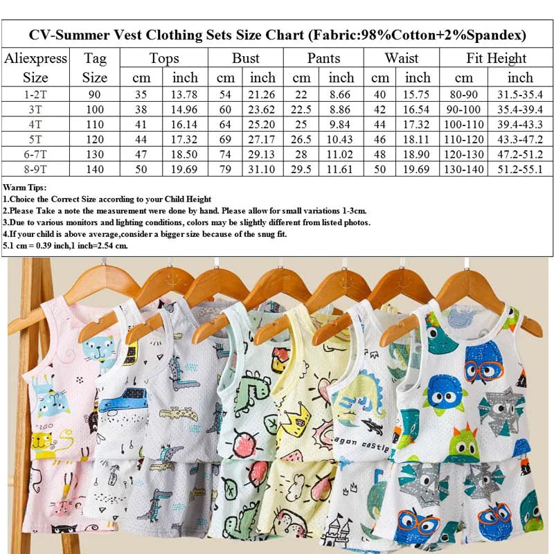 Kids Summer Pajama Set – Dinosaur Cartoon Vest & Shorts