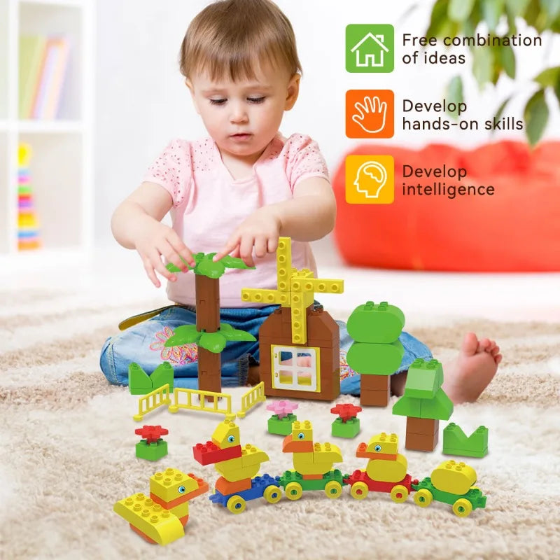 Stacking Train & Duck Farm Building Blocks – 94PCS Toddler Toy