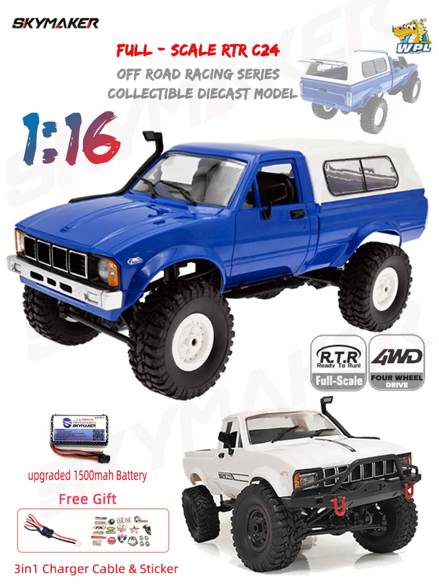 WPL C24-1 RC Car – 1:16 4WD Rock Crawler with LED Lights