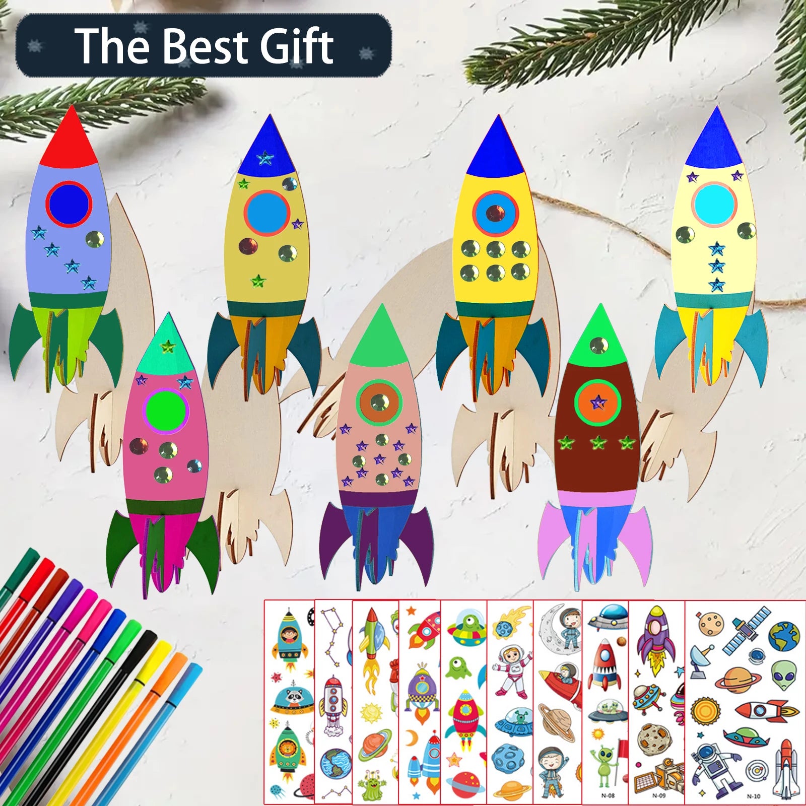 32-Piece Rocket DIY Wood Craft Kit – Kids Painting & Birthday Activity