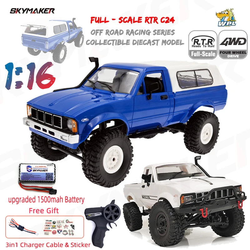 WPL C24-1 RC Car – 1:16 4WD Rock Crawler with LED Lights