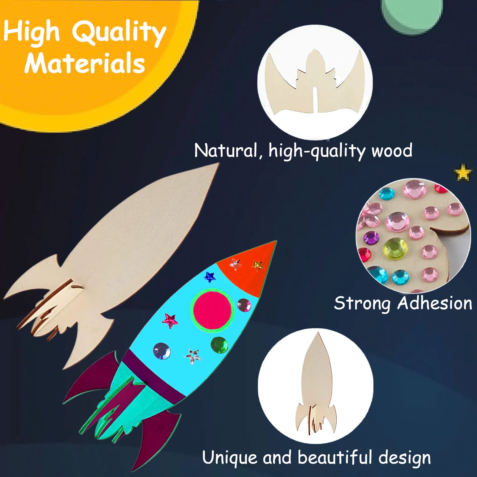 32-Piece Rocket DIY Wood Craft Kit – Kids Painting & Birthday Activity