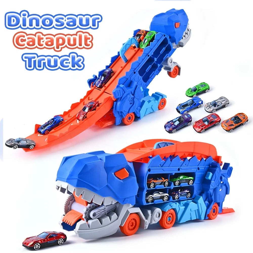Toddler Truck Toy with Folding Dinosaur Track & 8 Race Cars