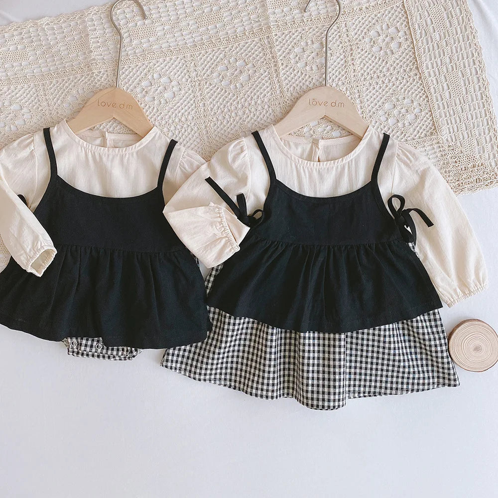 Baby Plaid Dungaree Dress – One-Piece Romper for Girls