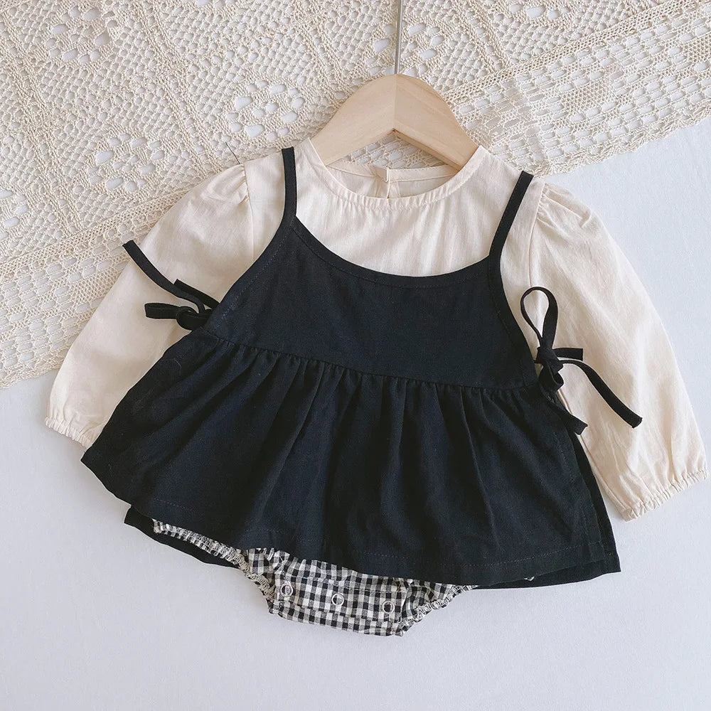 Baby Plaid Dungaree Dress – One-Piece Romper for Girls