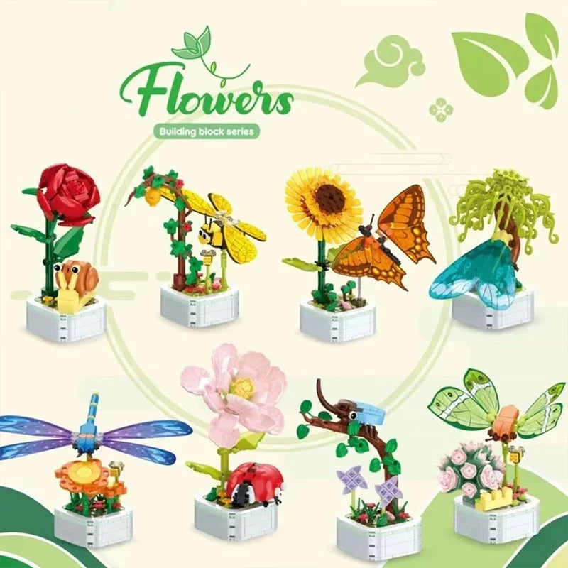 Insect & Flower Building Blocks – DIY Succulent Bouquet Toy