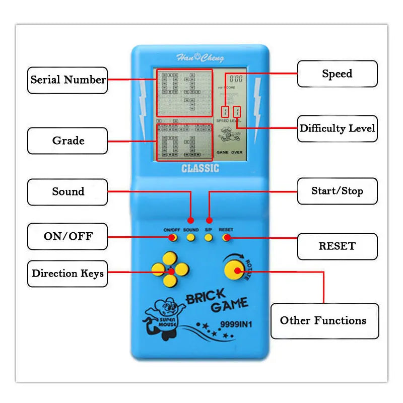 Classic Retro Handheld Tetris Game Console – Large Screen