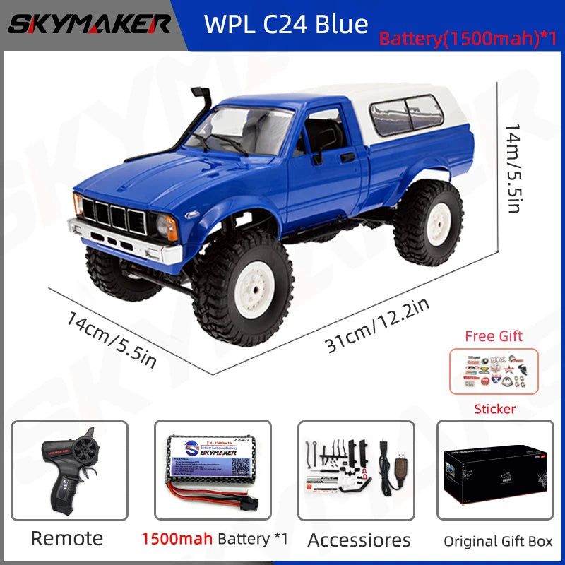 WPL C24-1 RC Car – 1:16 4WD Rock Crawler with LED Lights