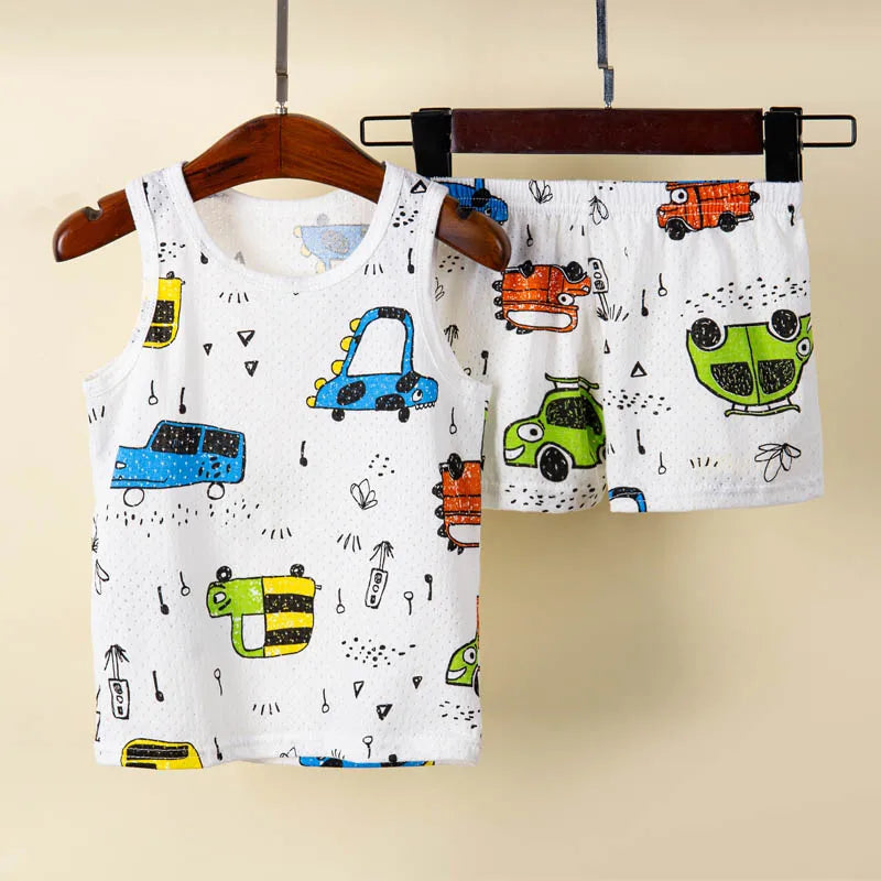 Kids Summer Pajama Set – Dinosaur Cartoon Vest & Shorts