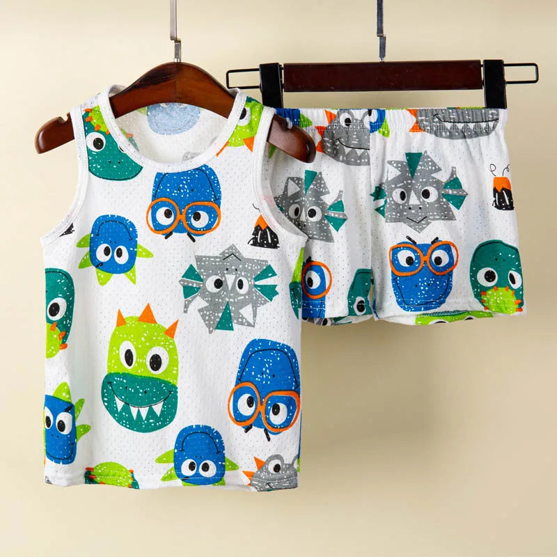 Kids Summer Pajama Set – Dinosaur Cartoon Vest & Shorts