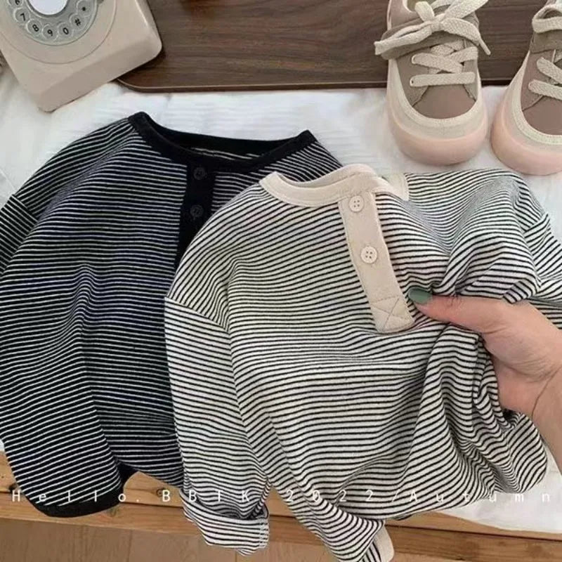 Kids Spring/Autumn Striped Long-Sleeve Top – Korean Style