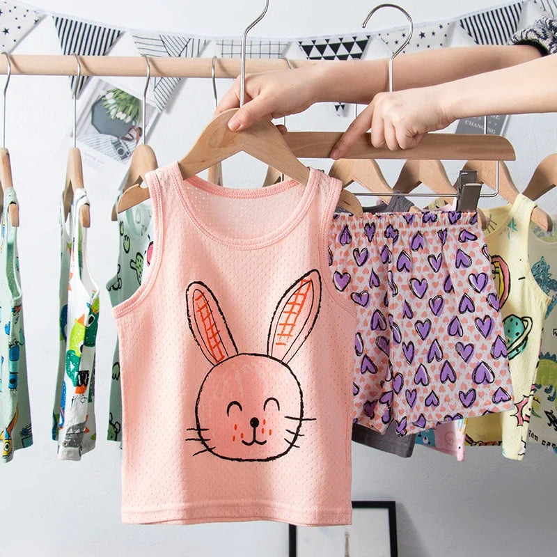 Kids Summer Pajama Set – Dinosaur Cartoon Vest & Shorts