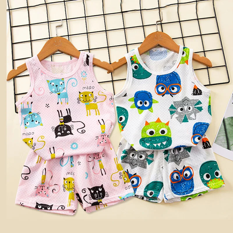 Kids Summer Pajama Set – Dinosaur Cartoon Vest & Shorts