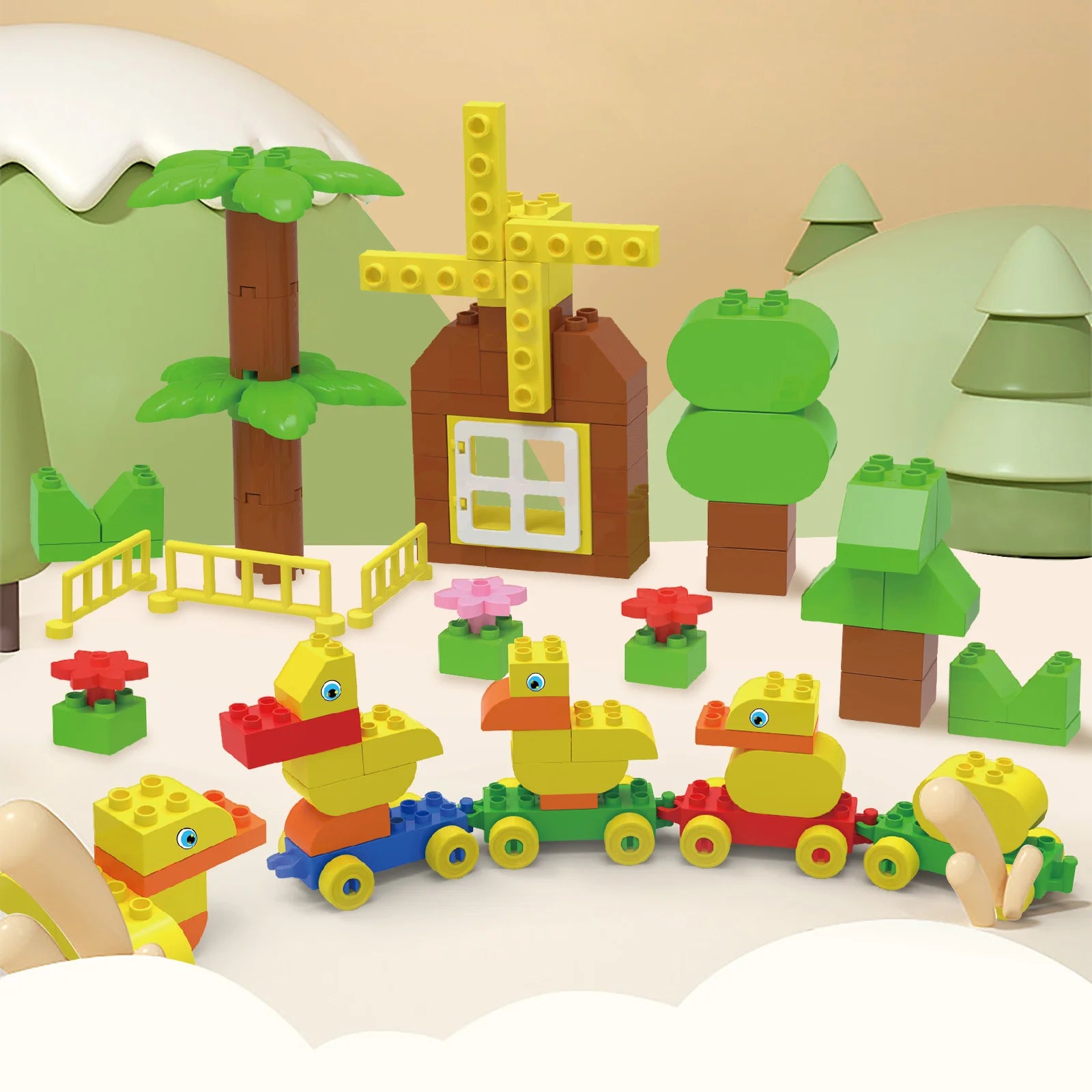 Stacking Train & Duck Farm Building Blocks – 94PCS Toddler Toy