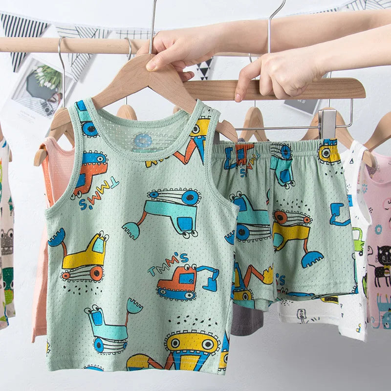 Kids Summer Pajama Set – Dinosaur Cartoon Vest & Shorts