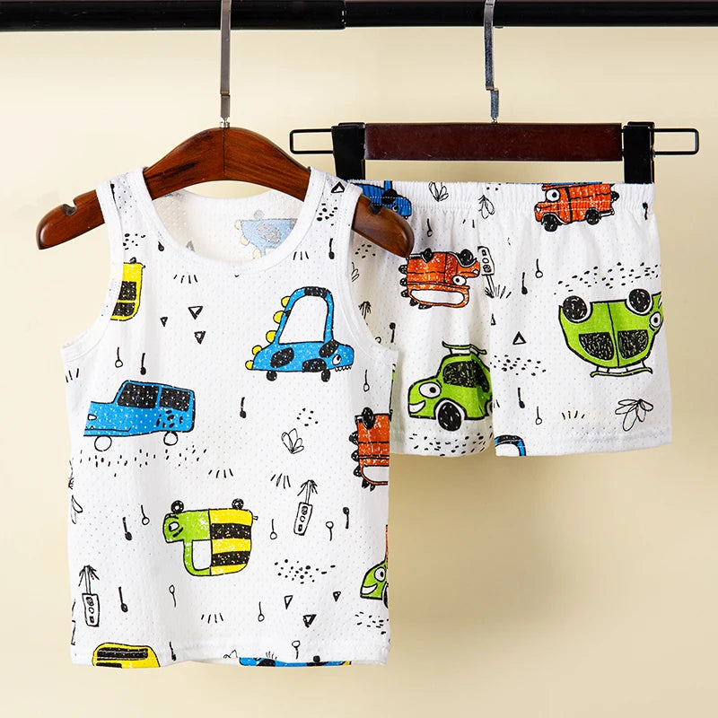 Kids Summer Pajama Set – Dinosaur Cartoon Vest & Shorts