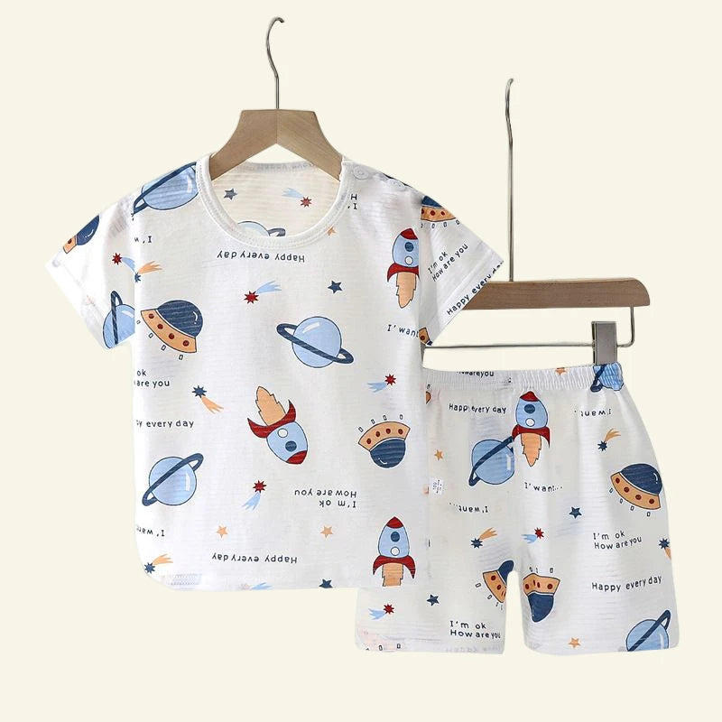 Cotton Baby Pajama Set – Cute Cartoon Short Sleeve Sleepwear