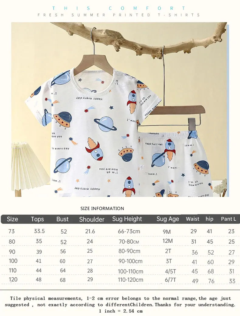 Cotton Baby Pajama Set – Cute Cartoon Short Sleeve Sleepwear