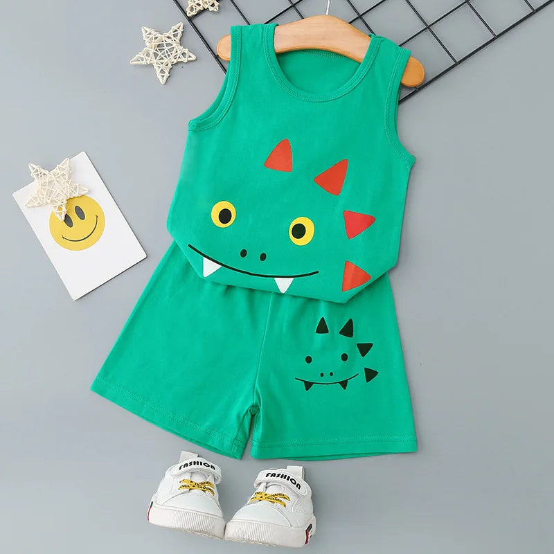 Kids Summer Pajama Set – Dinosaur Cartoon Vest & Shorts